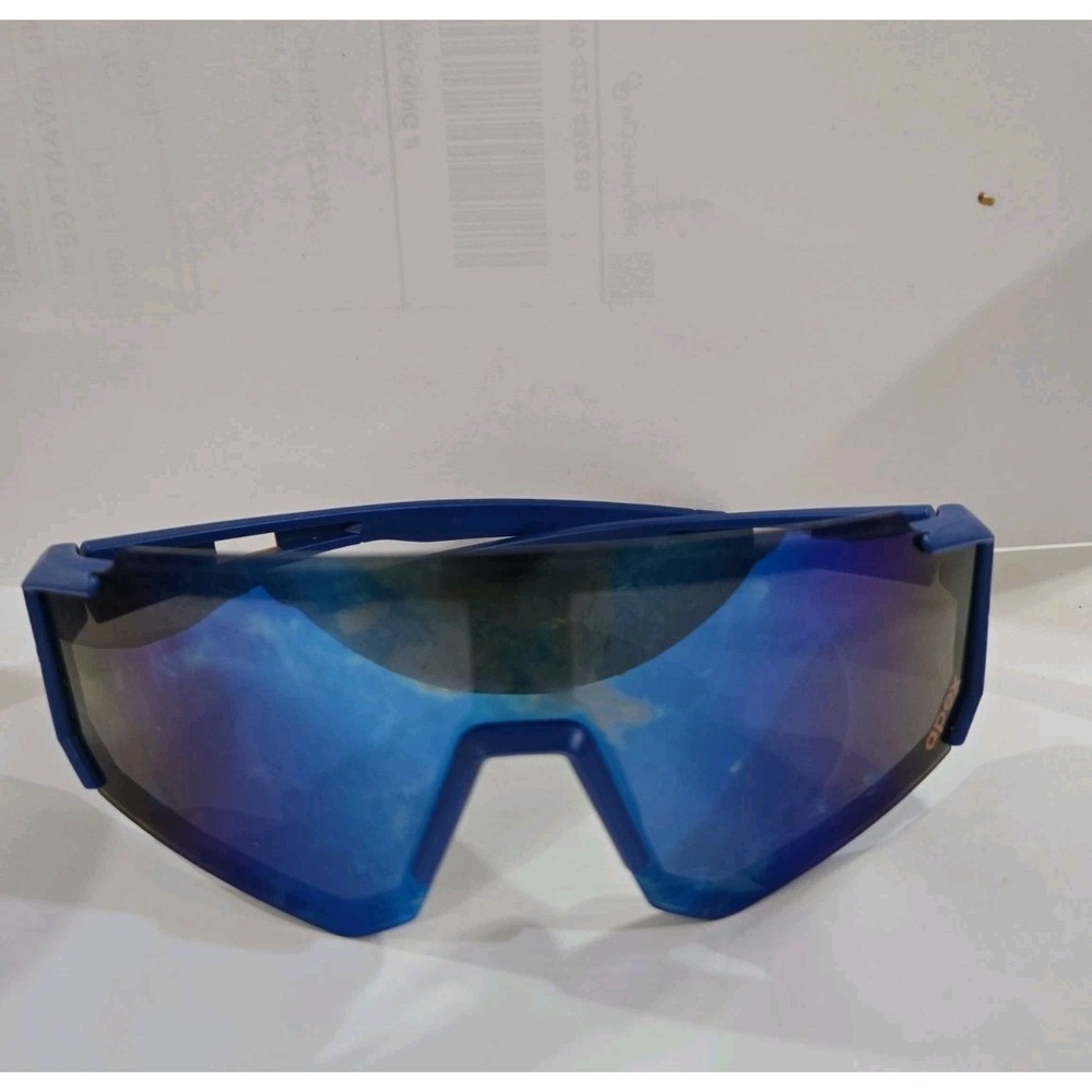 Apex Performance Wraparound Sunglasses Matte Blue Shield Iridescent Lens Sport
